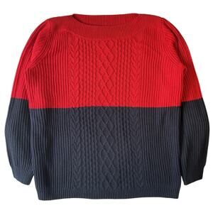 Tommy Hilfiger Men Sweater L/G Red Blue Colorblock Long Sleeve Knit Cotton Blend